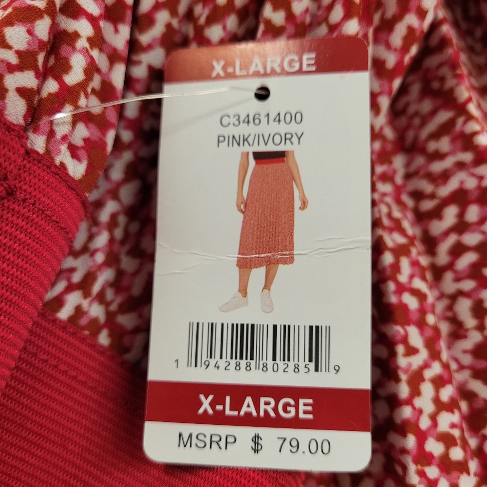 VINCE CAMUTO Red Pink Ivory Pleated Skirt Sz XL NWT - Picture 7 of 10
